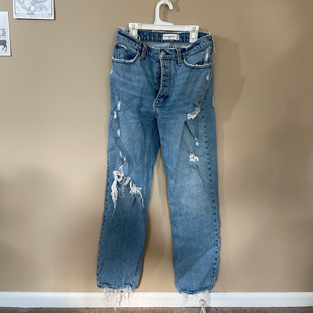 High Rise Abercrombie and Fitch Distressed Button Up Jeans